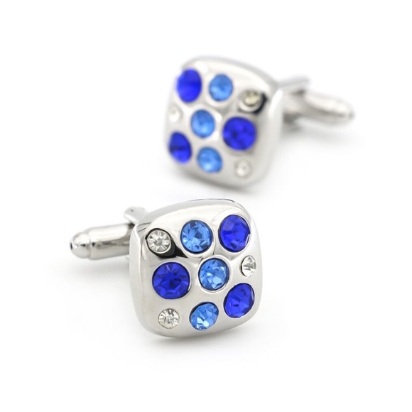 Blue Crystal Square Silver Cufflinks - Picture 5 of 13
